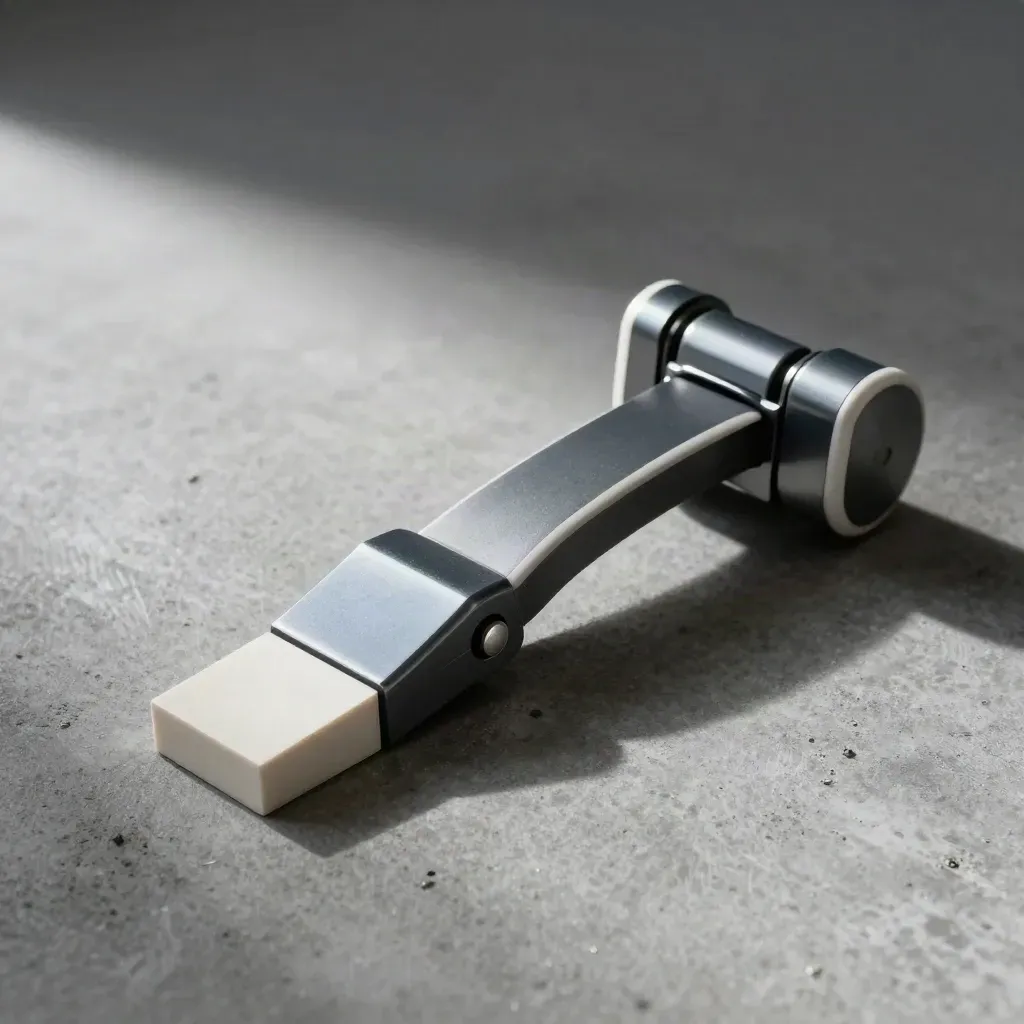 Stepped rail connector and linked couplers on concrete with soft daylight